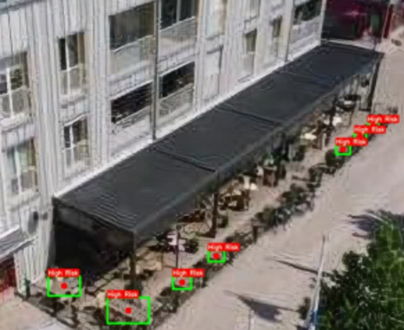 Dronepicture over restaurant outdoor environment